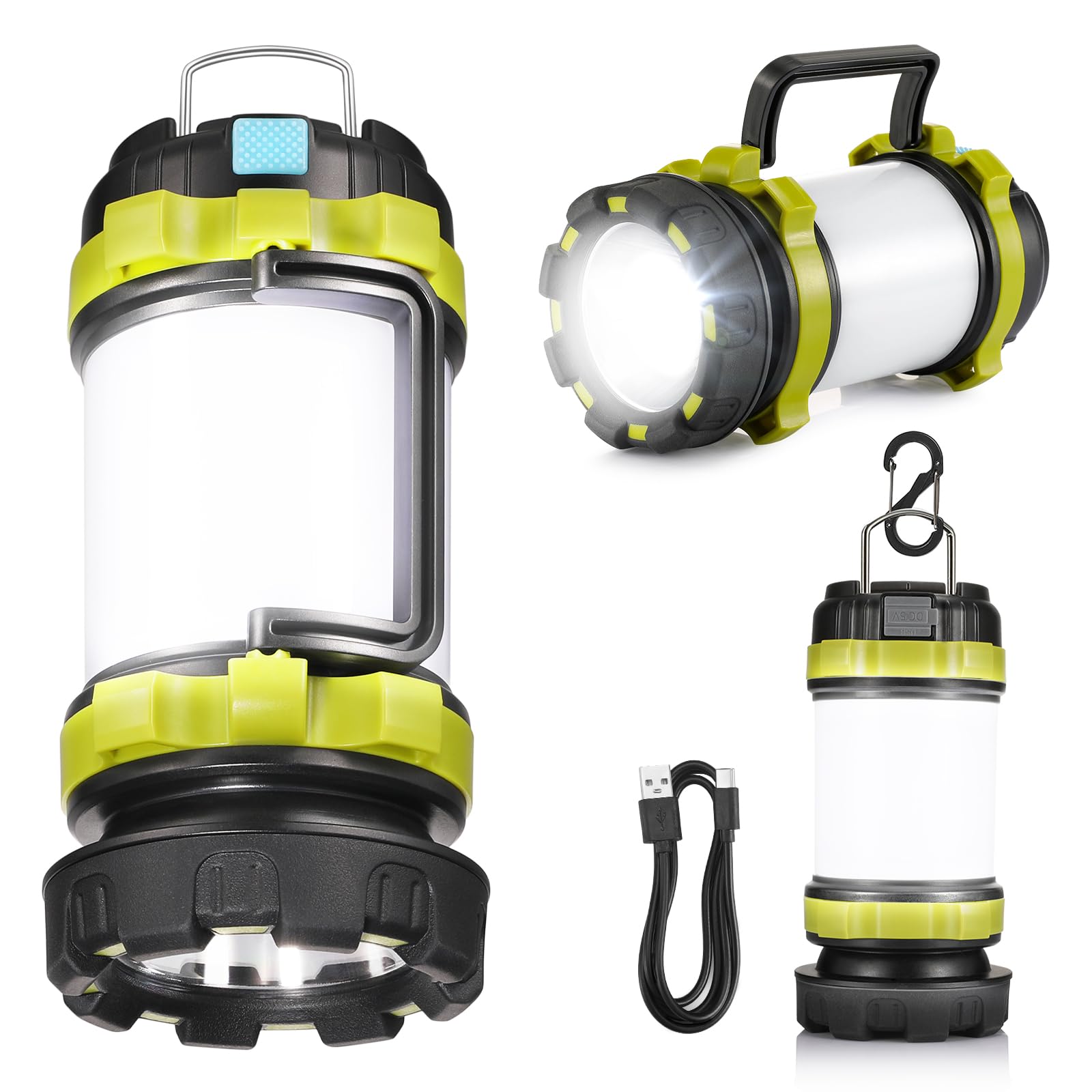2 Pack LED Camping Lantern Flashlight Rechargeable, Consciot Portable Torch with 6 Light Modes, 3600mAh Power Bank, IPX4 Waterproof, USB C, Camping Lights for Hurricane, Emergency, Survival Kits