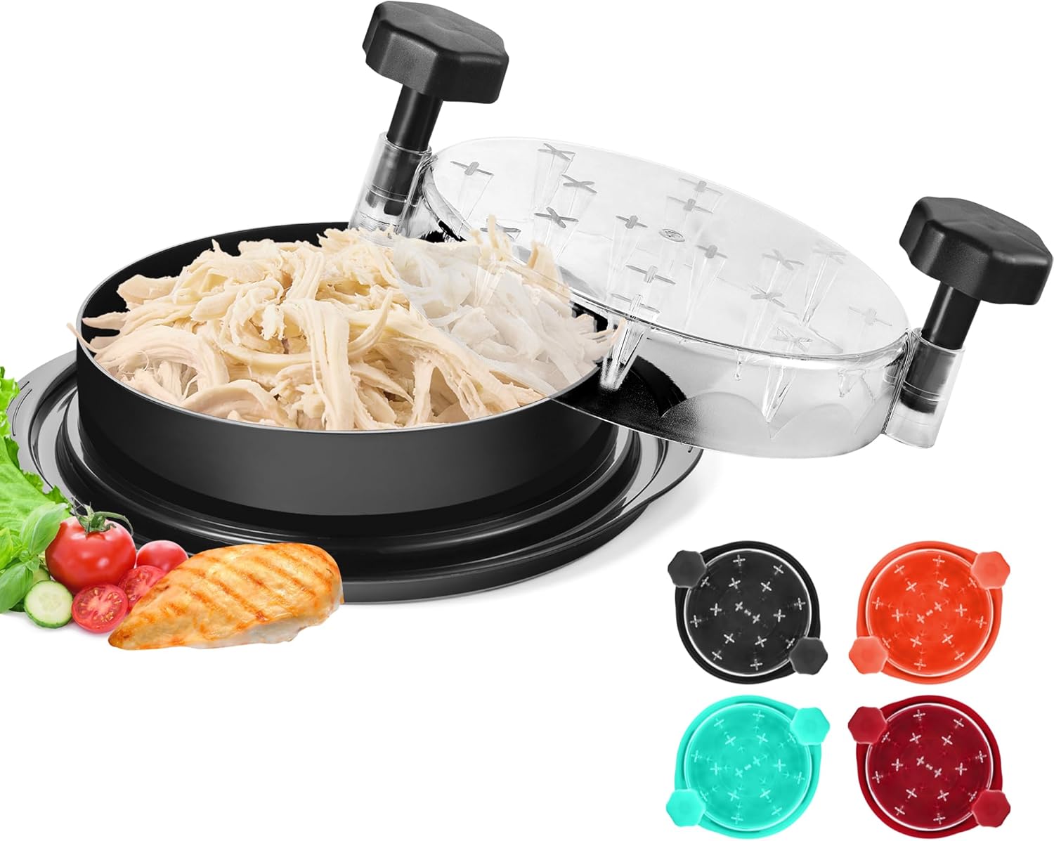 Chicken Shredder Tool Twist Large: 2025 Pro & Standard Food-Grade Visible Meat Shredder Tool Twist with Anti-Slip Petal-Like Base, Chicken Breast Shredder, Chicken Grinder (Black, Standard - 8")