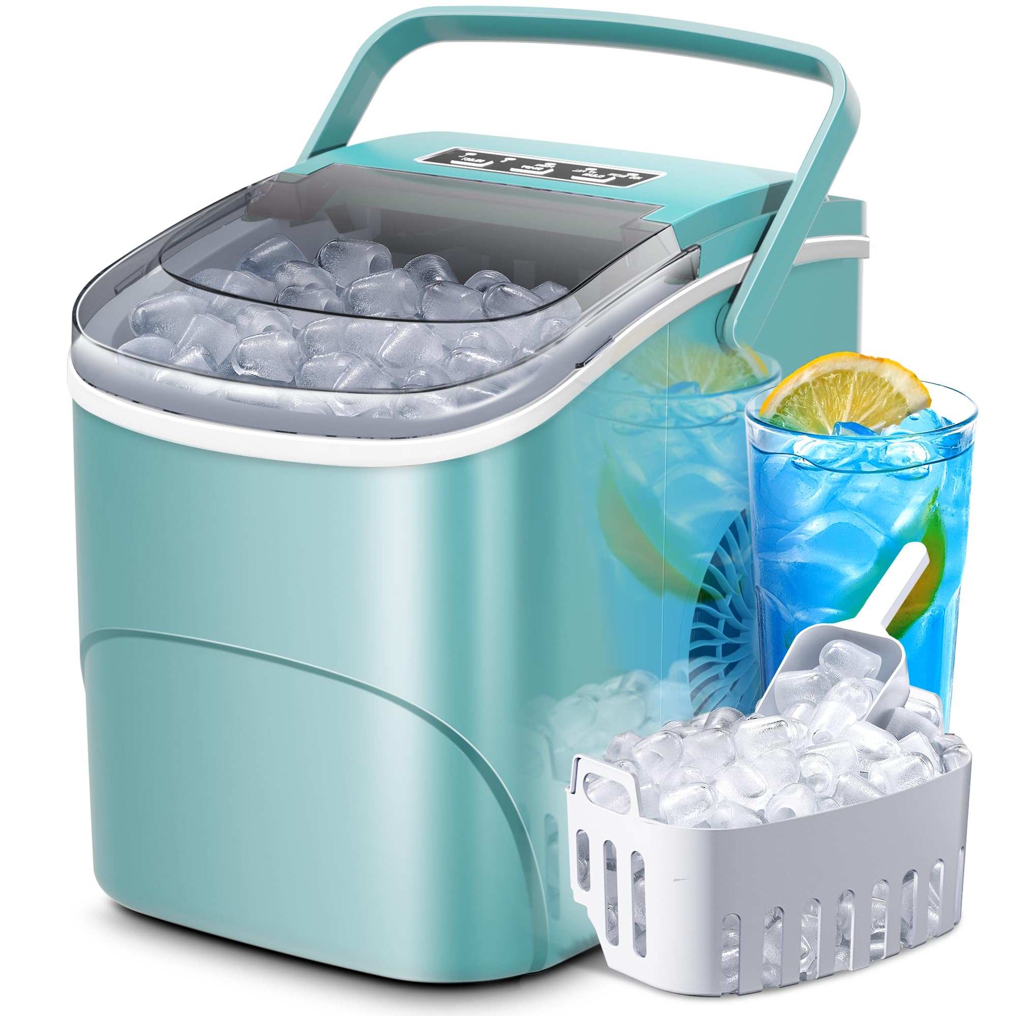 Kismile Ice Makers Countertop with Handle,26Lbs/24H,9 Cubes in 6 Mins,Portable Ice Machine with Self-Cleaning for Home,Kitchen(Black) - OP Trading Post