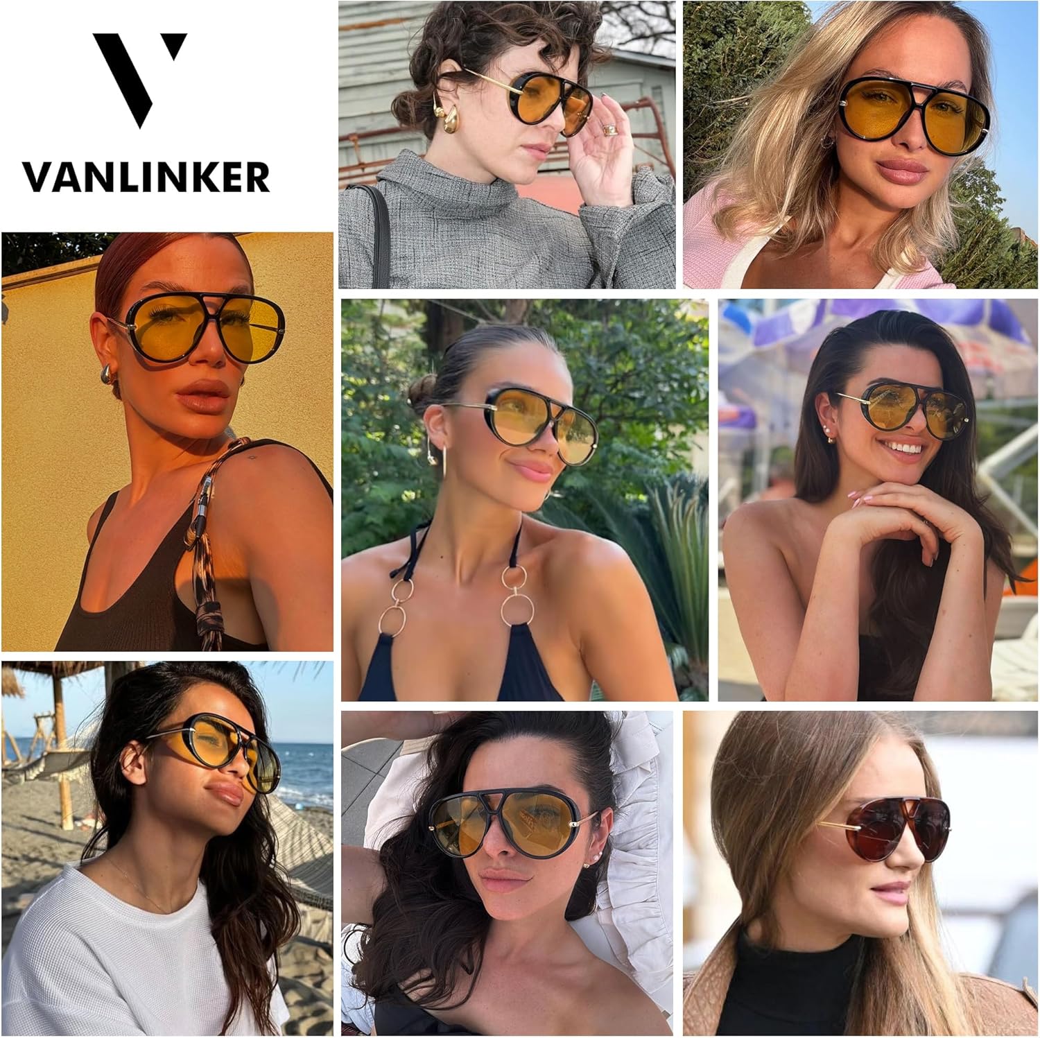 VANLINKER Trendy Polarized Aviator Sunglasses for Women Men Retro Oversized Round Sunglasses Vintage Shield Shades VL9798 - OP Trading Post