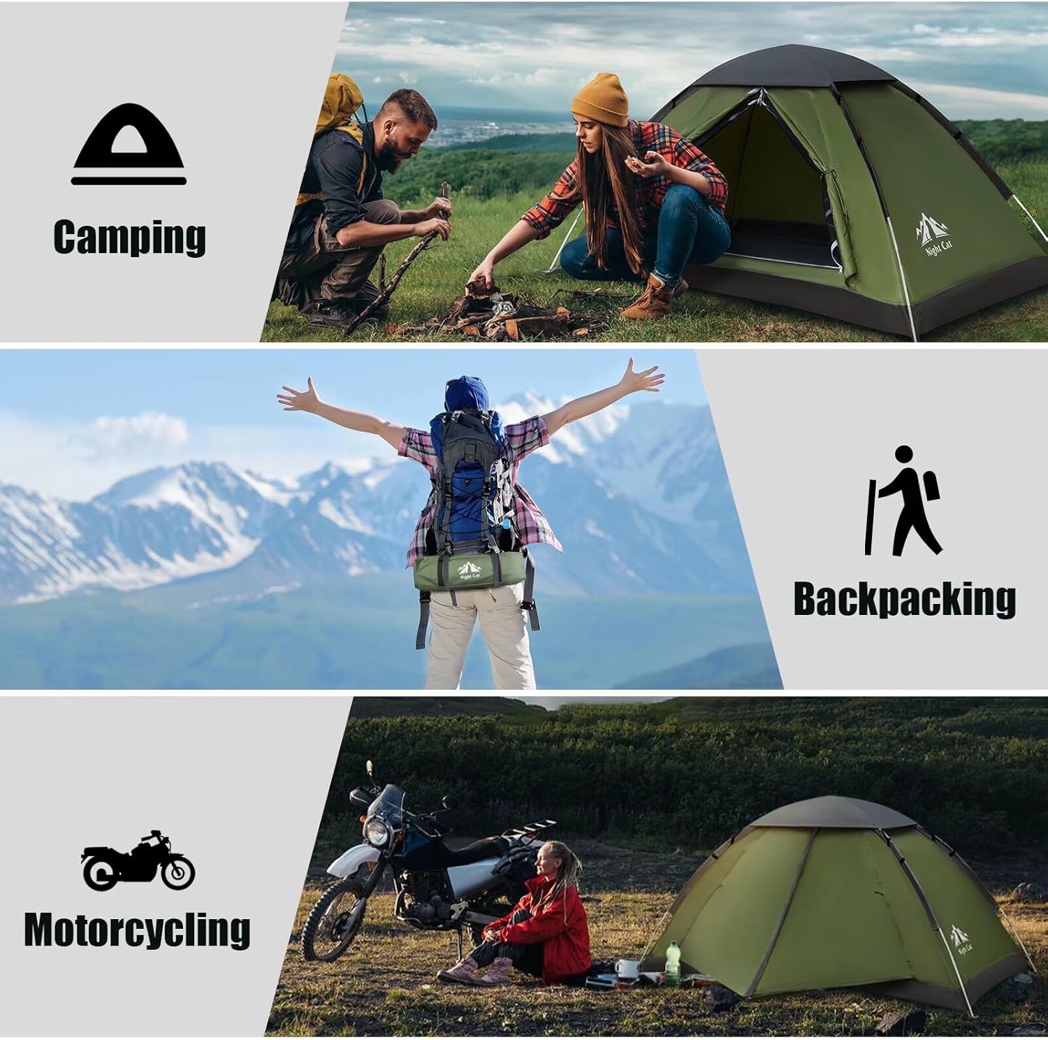 Night Cat Backpacking Tent for One 1 to 2 Persons Lightweight Waterproof Camping Hiking Tent for Adults Kids Scouts Easy Setup Single Layer 2.2x1.2m - OP Trading Post