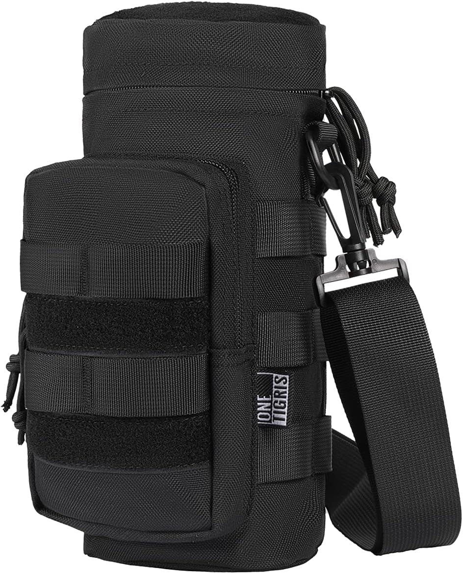 Molle Water Bottle Pouch, 32Oz Sniper Bottle Holder Tactical Hydration Carrier Bag with Extra Pouch and Detachable Shoulder Strap 1000D Nylon for Hiking Camping Climbing