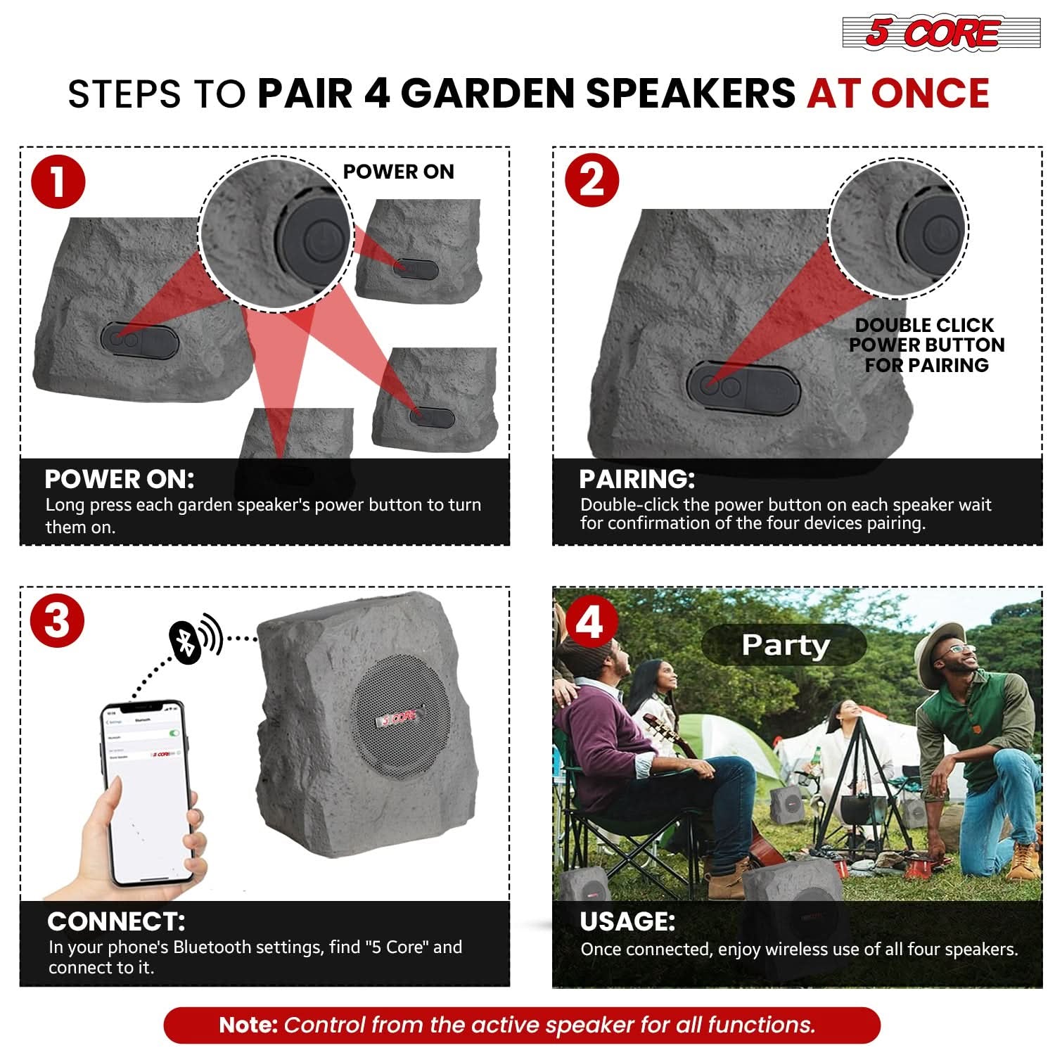 5Core Outdoor Wireless Bluetooth Rock Shape Speaker