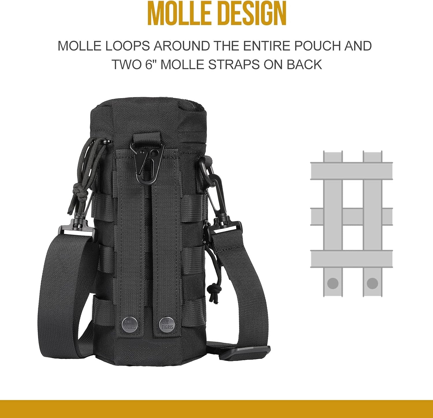 Molle Water Bottle Pouch, 32Oz Sniper Bottle Holder Tactical Hydration Carrier Bag with Extra Pouch and Detachable Shoulder Strap 1000D Nylon for Hiking Camping Climbing