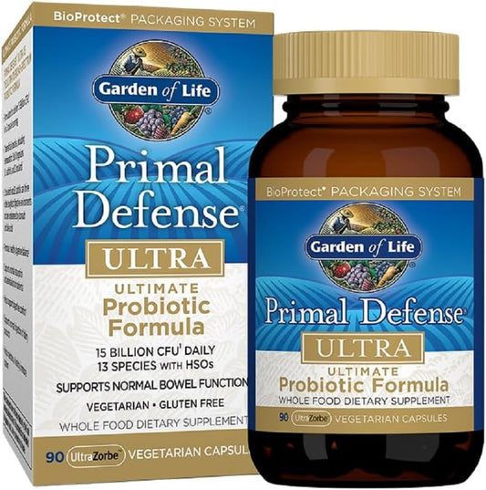 Primal Defense Ultra Ultimate Probiotic Formula - 15 Billion CFU and 13 Strains of Probiotics plus Hsos for Healthy Digestive Balance, Vegetarian and Gluten Free, 90 Capsules
