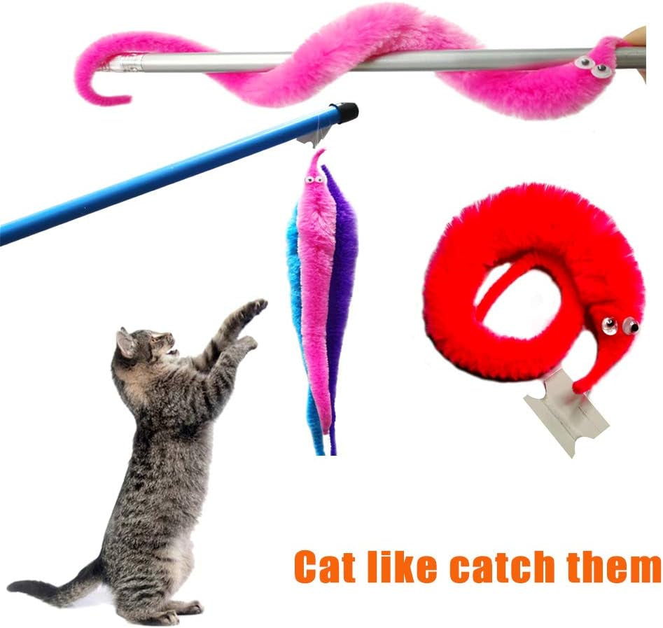 Fuzzy Worm Toys, String Worm Pets Fuzzy Worms on String Bulk Trick Toy Party Favors for Kids Cast