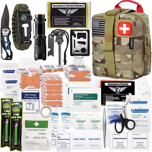 250 Pieces Survival First Aid Kit IFAK EMT Molle Pouch Kit Outdoor Gear Emergency Kits Trauma Bag for Camping Boat Hunting Hiking Home Car Earthquake and Adventures