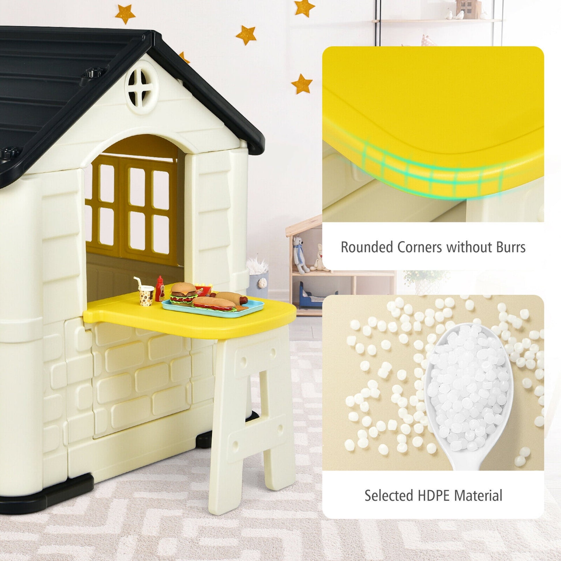 Kid's Playhouse Game Cottage W/ 7 PCS Toy Set & Waterproof Cover