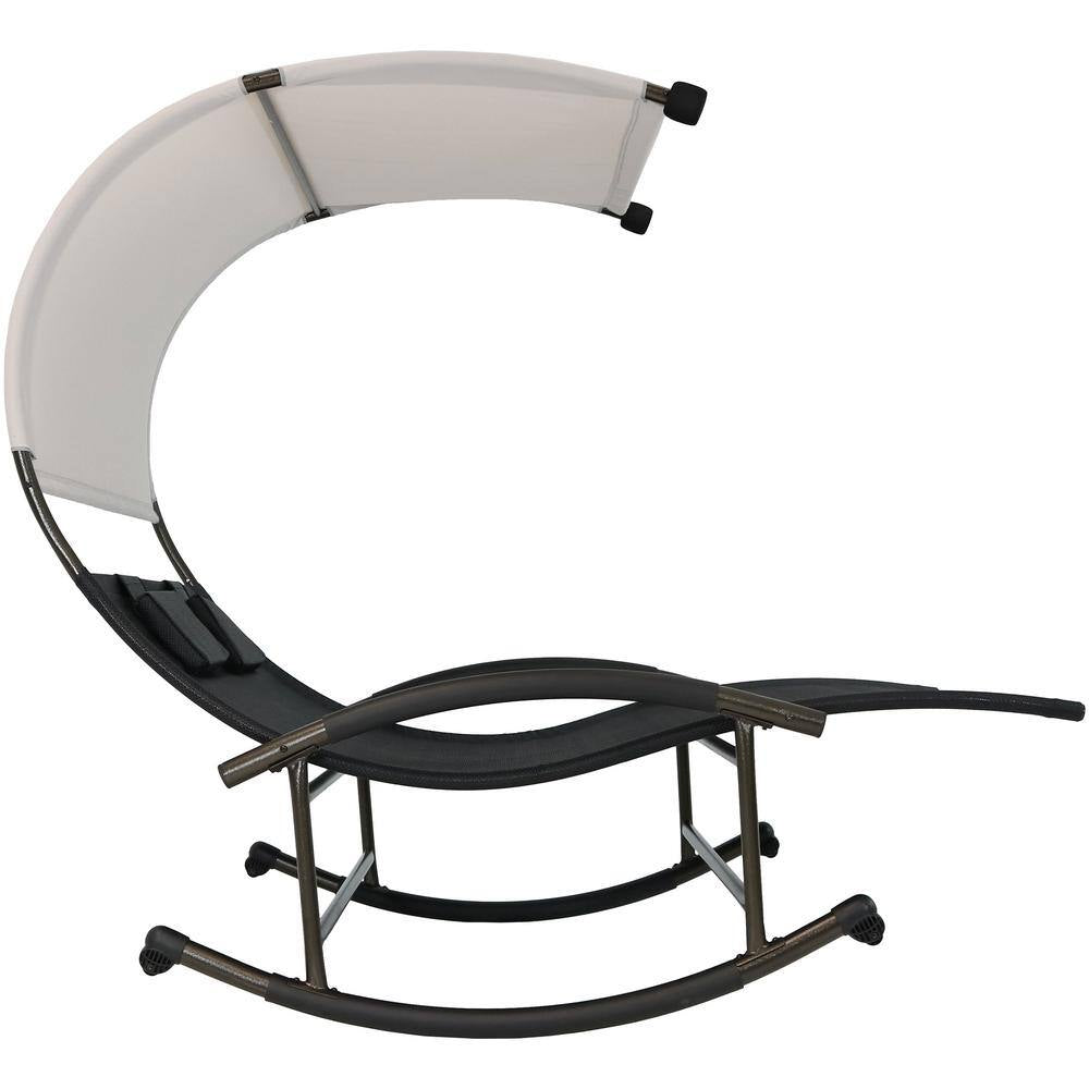 Sling Double Outdoor Rocking Chaise Lounge Chair with Canopy