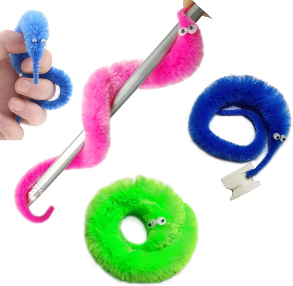 Fuzzy Worm Toys, String Worm Pets Fuzzy Worms on String Bulk Trick Toy Party Favors for Kids Cast