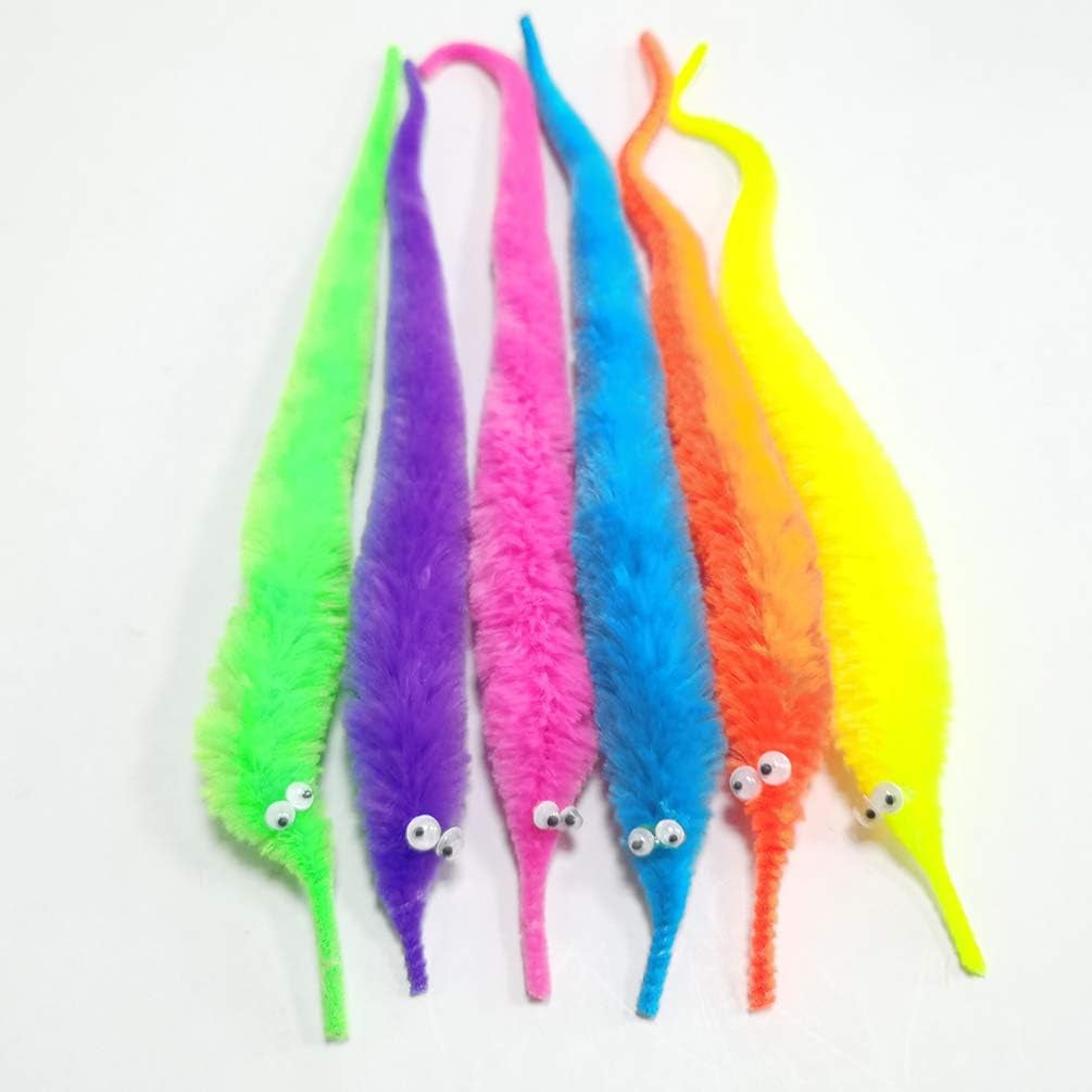 Fuzzy Worm Toys, String Worm Pets Fuzzy Worms on String Bulk Trick Toy Party Favors for Kids Cast