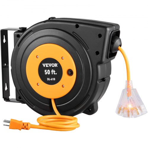 VEVOR 50Ft Retractable Extension Reel Power Cord 